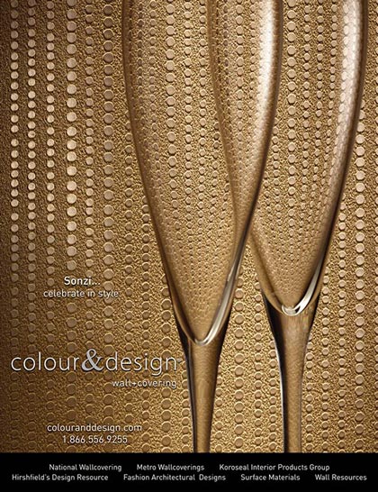 Advertisement design for Colour & Design's Sonzi wall covering in Interior Design Magazine